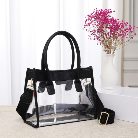 iFashionBox Bags Black Transparent Clear Tote Crossbody Bag Purse